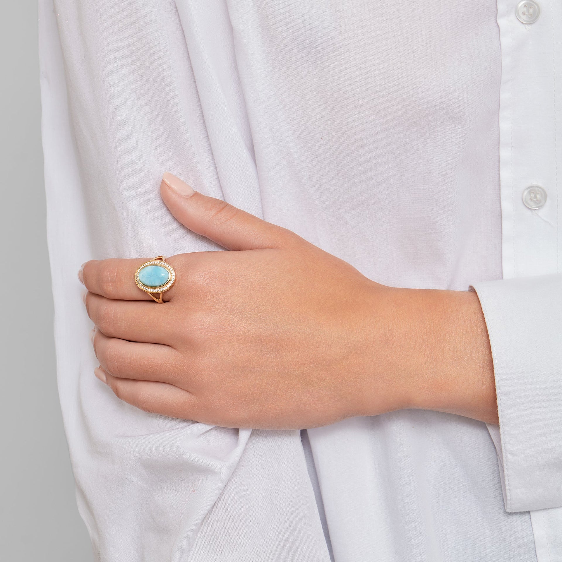 Adornia Larimar Halo Ring 14k gold vermeil