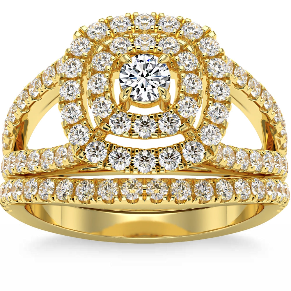 1 3/4 ct Natural Diamond Cushion Halo Engagement Wedding Ring Set in 10k Gold