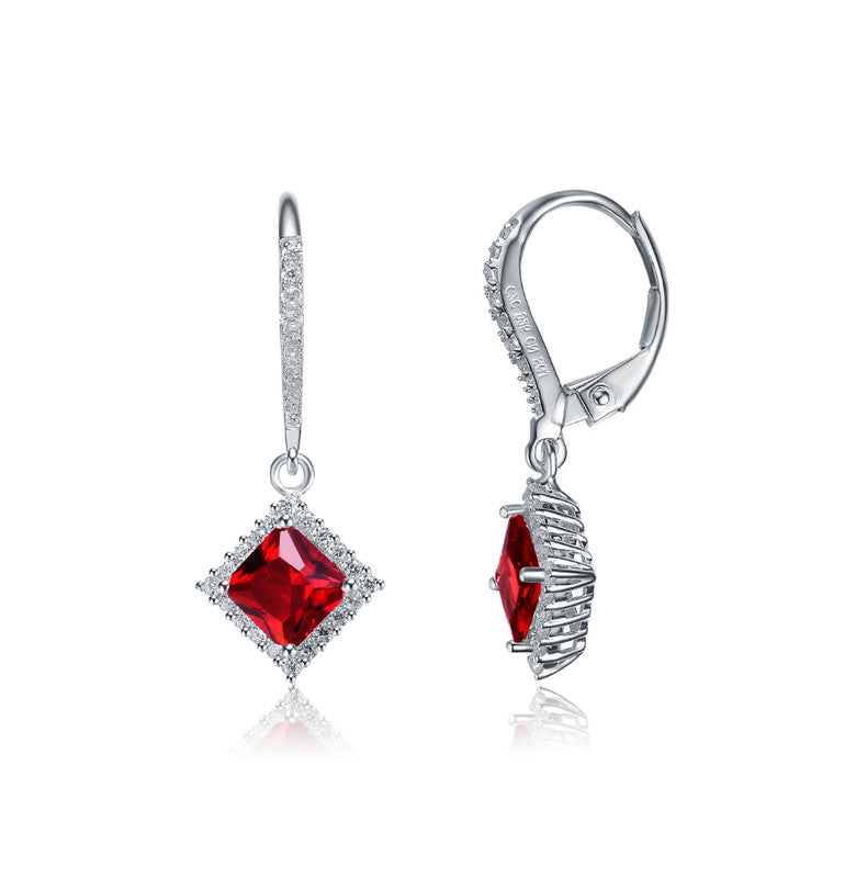 Sterling Silver Ruby And Clear Cubic Zirconia Dangle Earrings