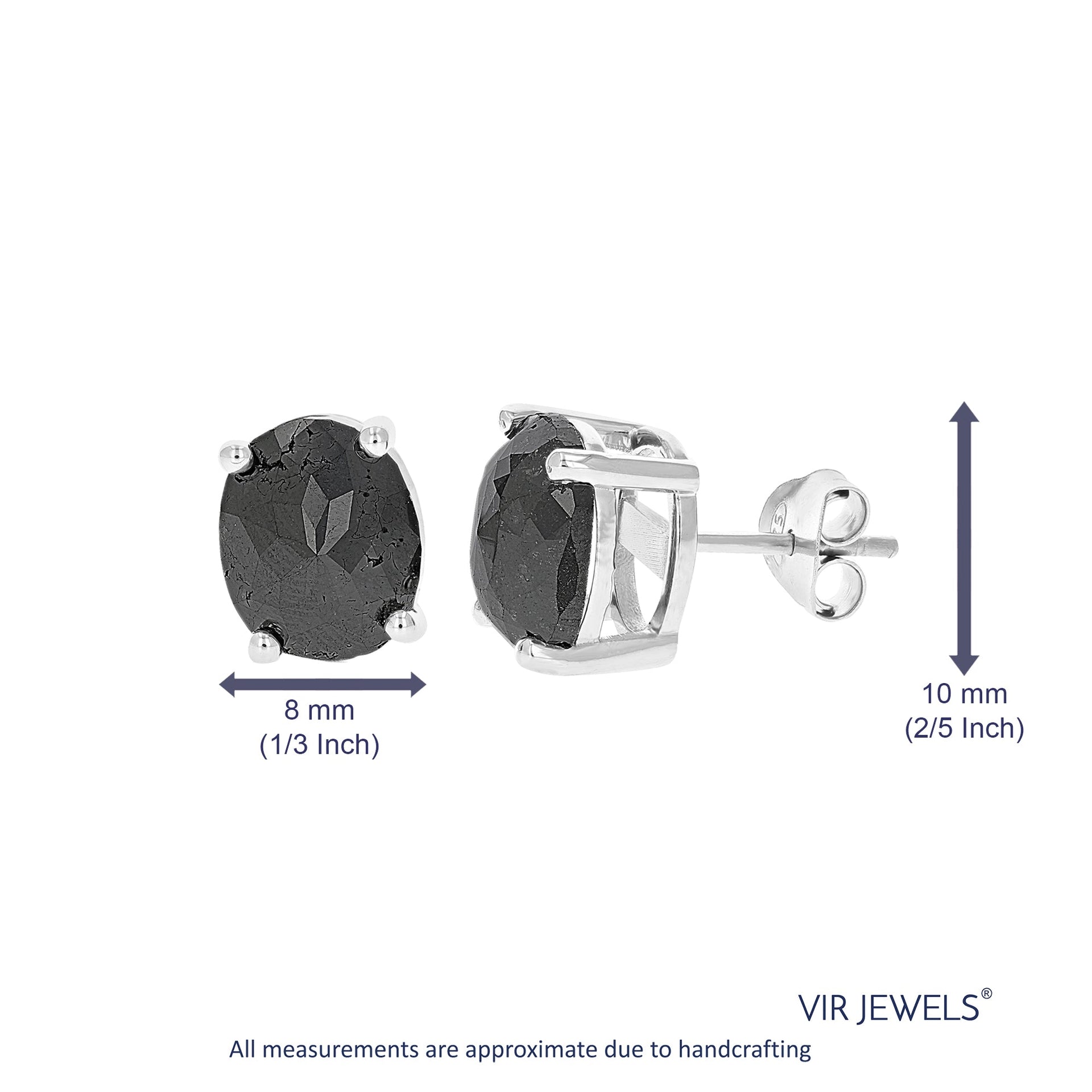 5.50 cttw Oval Shape Black Diamond Stud Earrings .925 Sterling Silver Prong Set