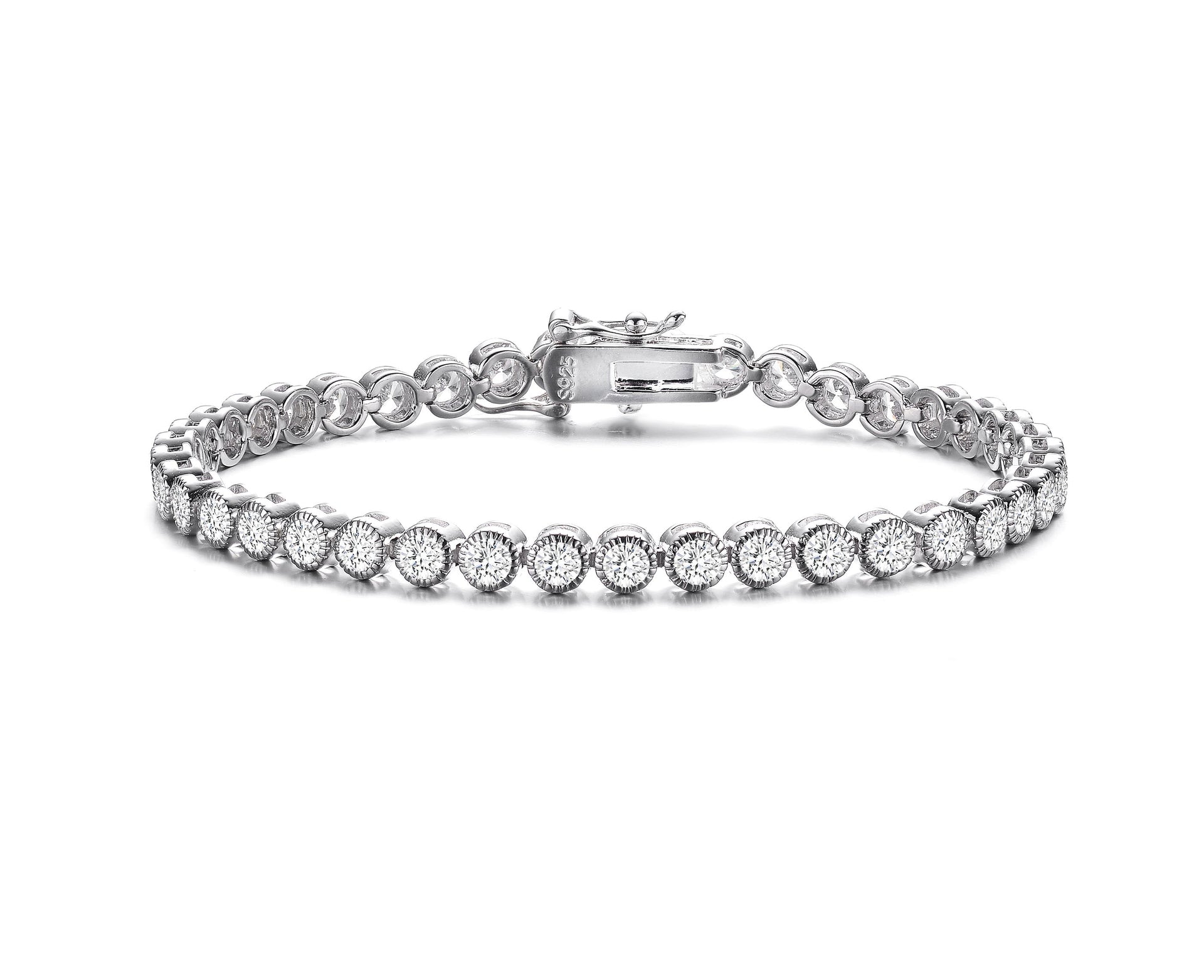 Sterling Silver Cubic Zirconia Milgrain Bezel Tennis Bracelet