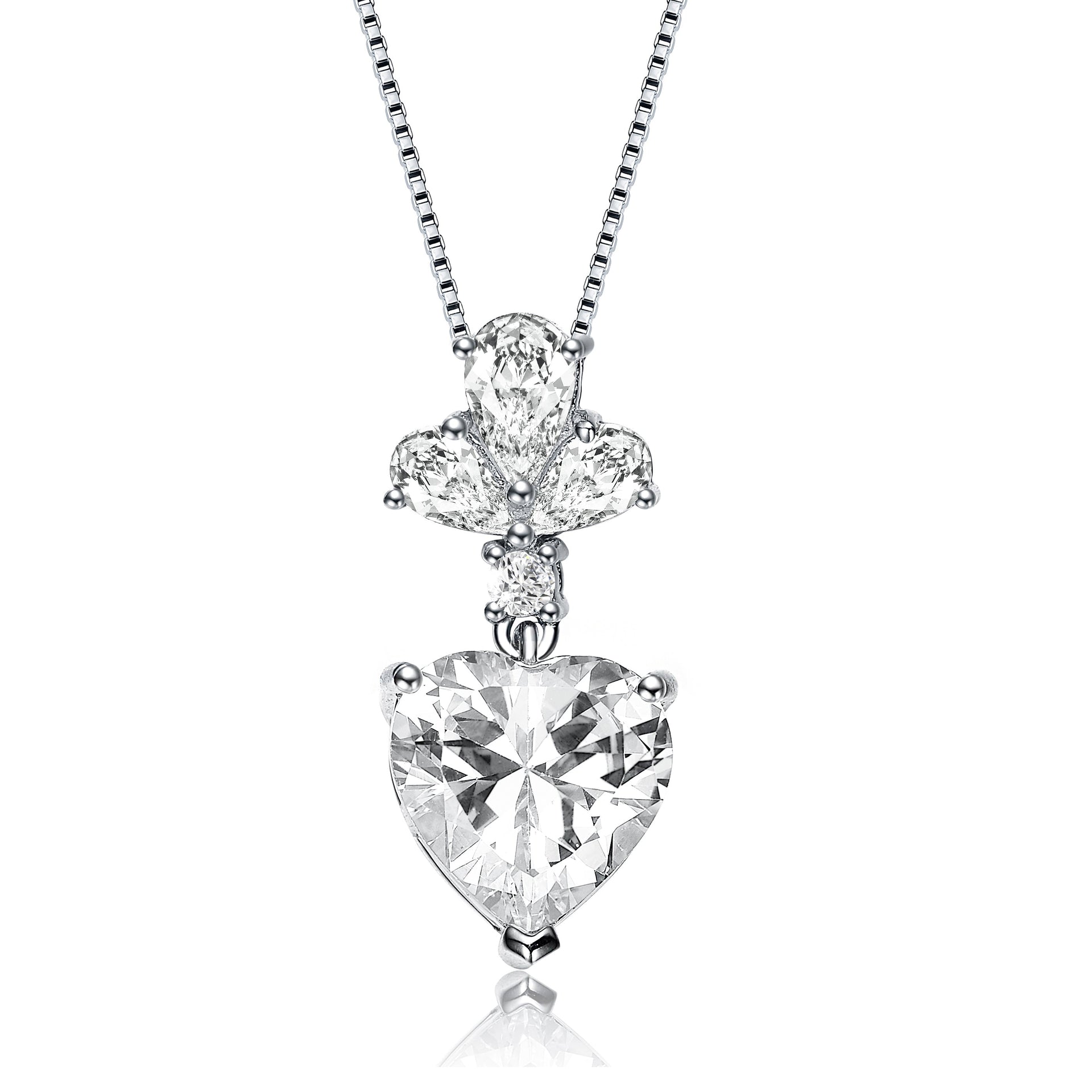 Sterling Silver Clear Cubic Zirconia Accent Heart Shaped Pendant Necklace