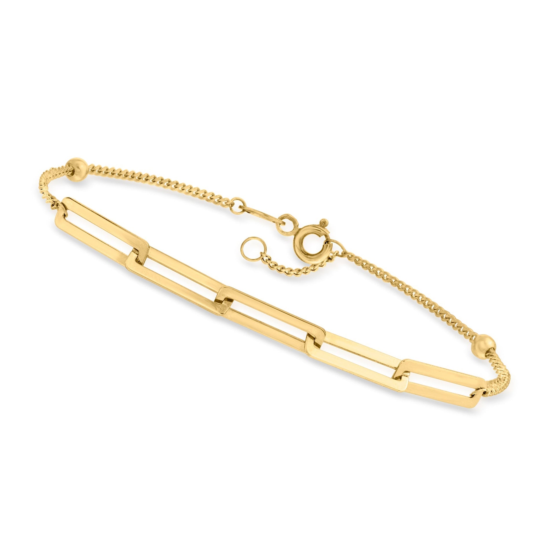 10kt Yellow Gold Paper Clip Link Chain and Bead Station Bracelet