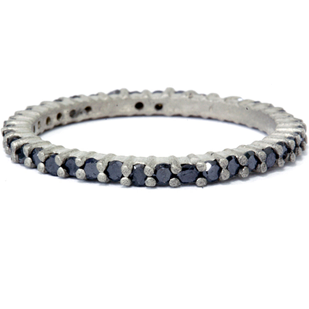 1/2 CT Black Raw Diamond Prong Set Eternity Ring 14K White Gold