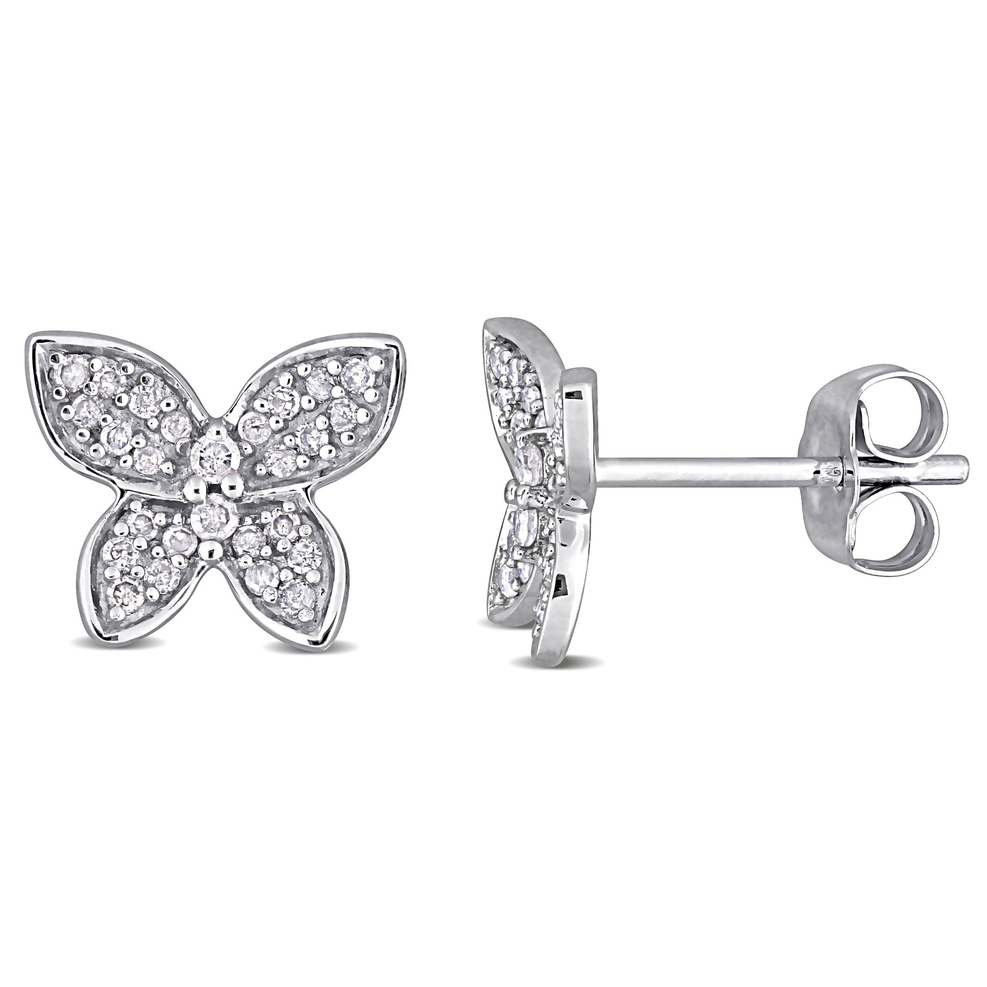 1/5 CT TW Diamond Butterfly Stud Earrings in 10K White Gold