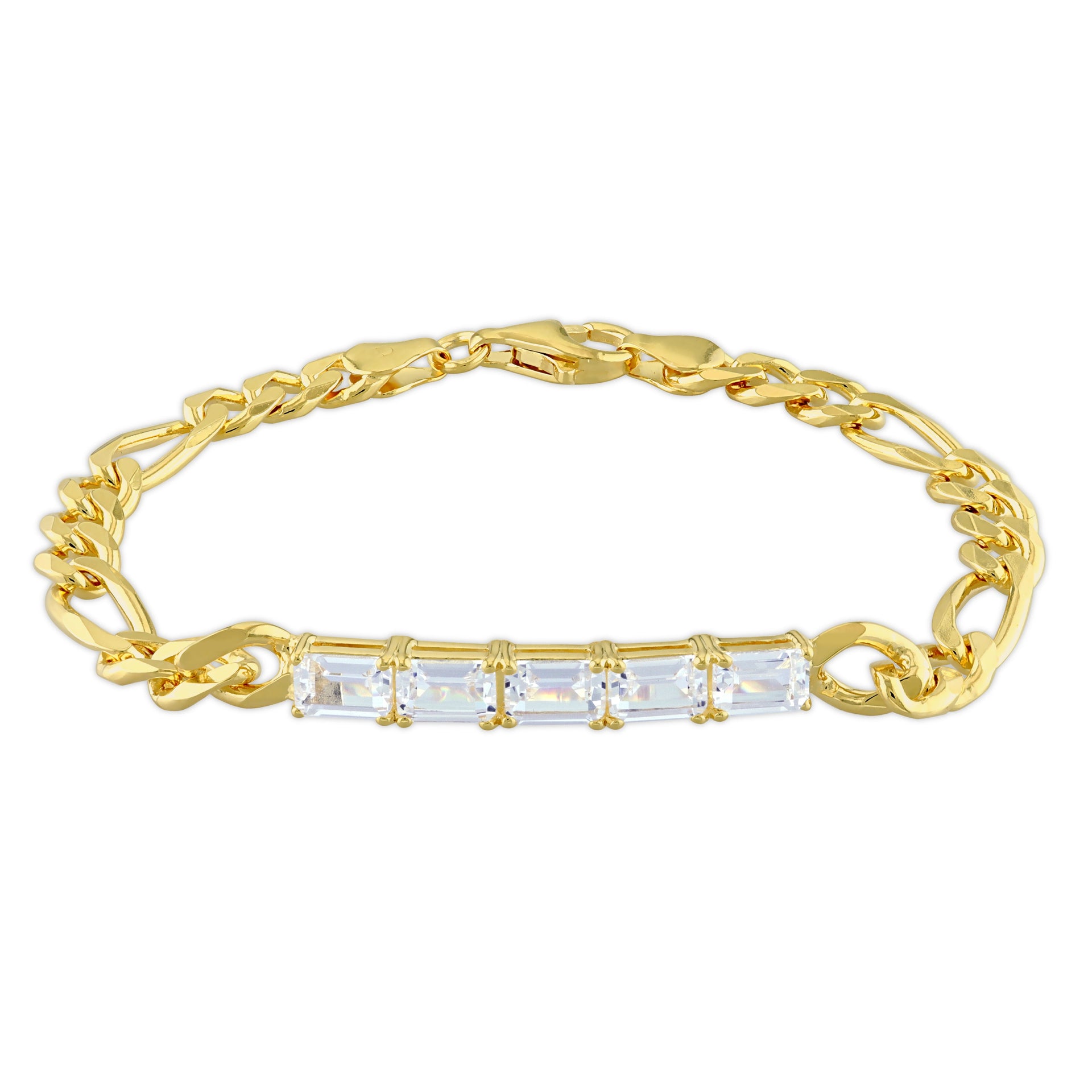 3 1/3 CT TGW Created White Sapphire Birthstone Link Bracelet in Yellow Plated Sterling Silver