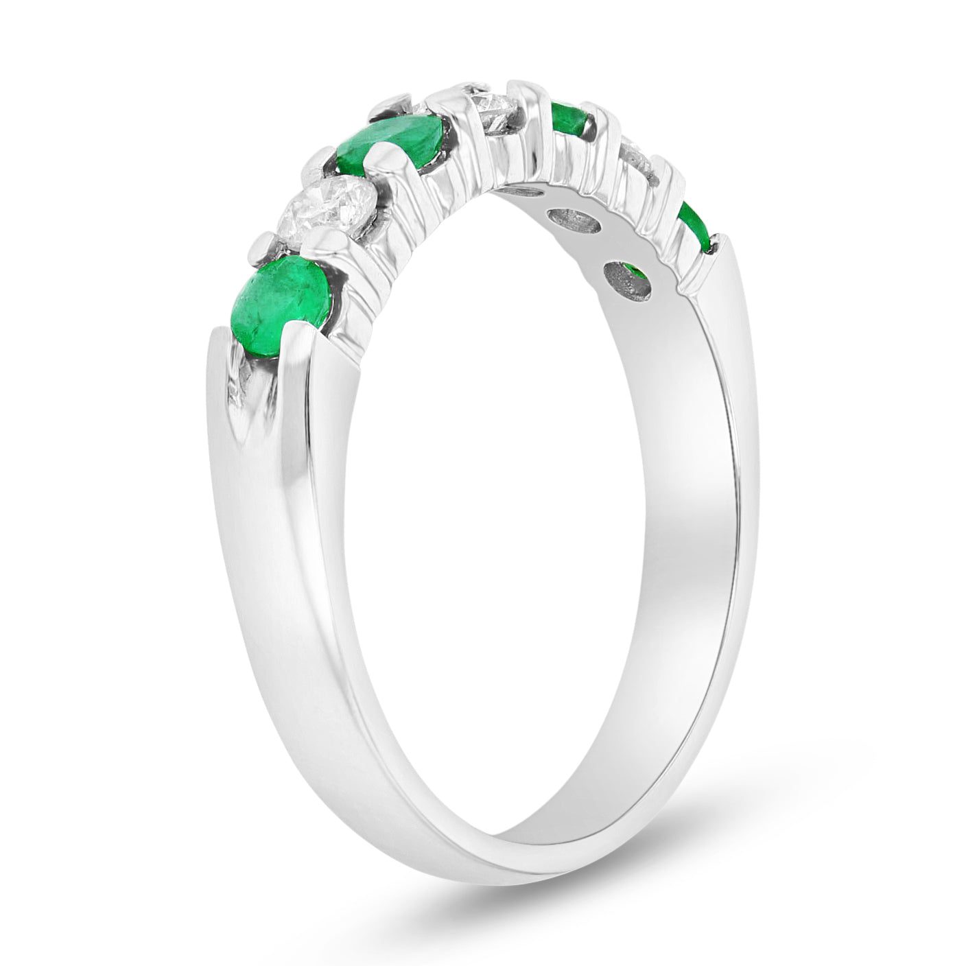 14K Gold Ring 0.78ct tw Round Diamonds and Emeralds Prong Set Band
