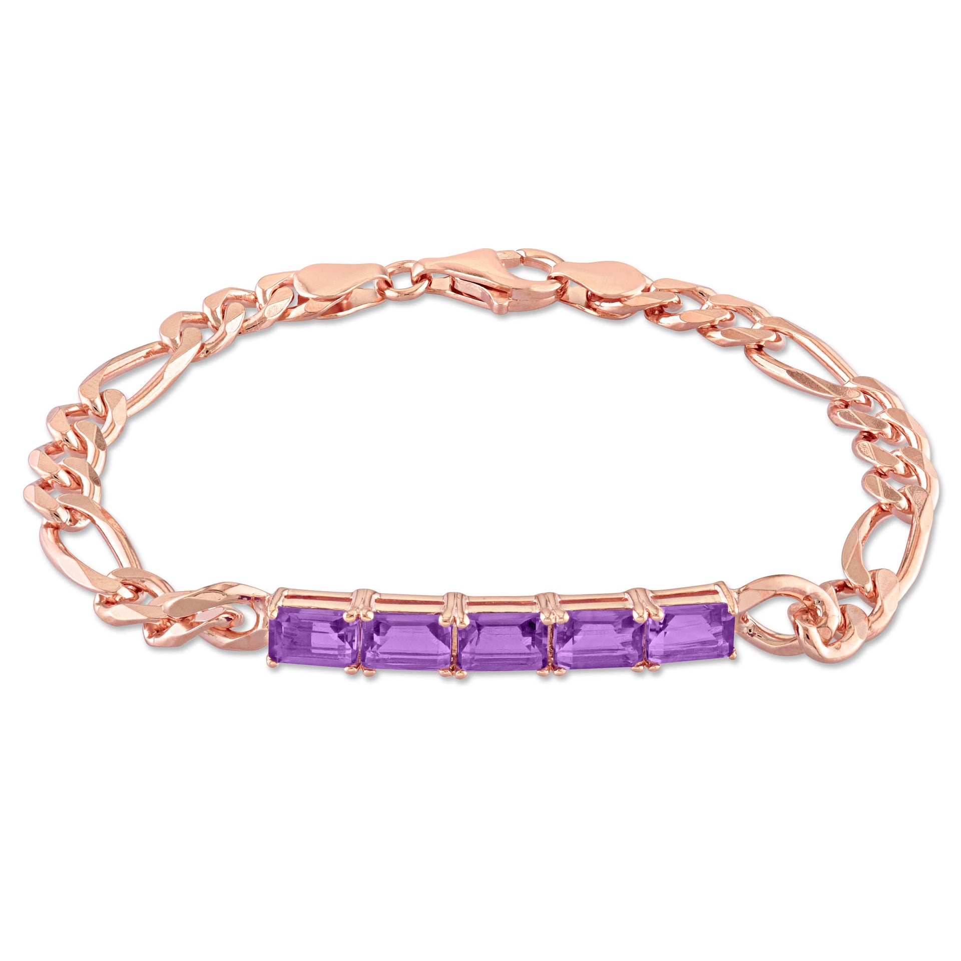 2 1/4 CT TGW Amethyst Birthstone Link Bracelet in Rose Plated Sterling Silver