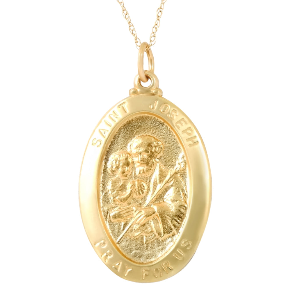 14k Yellow Gold St. Joseph Medal Pendant 1' Tall 3 Grams