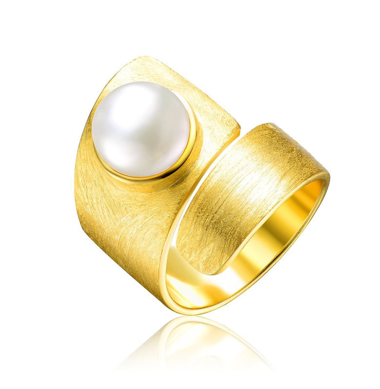 Sterling Silver 14k Gold Plated with Genuine Freshwater Pearl Modern Ring