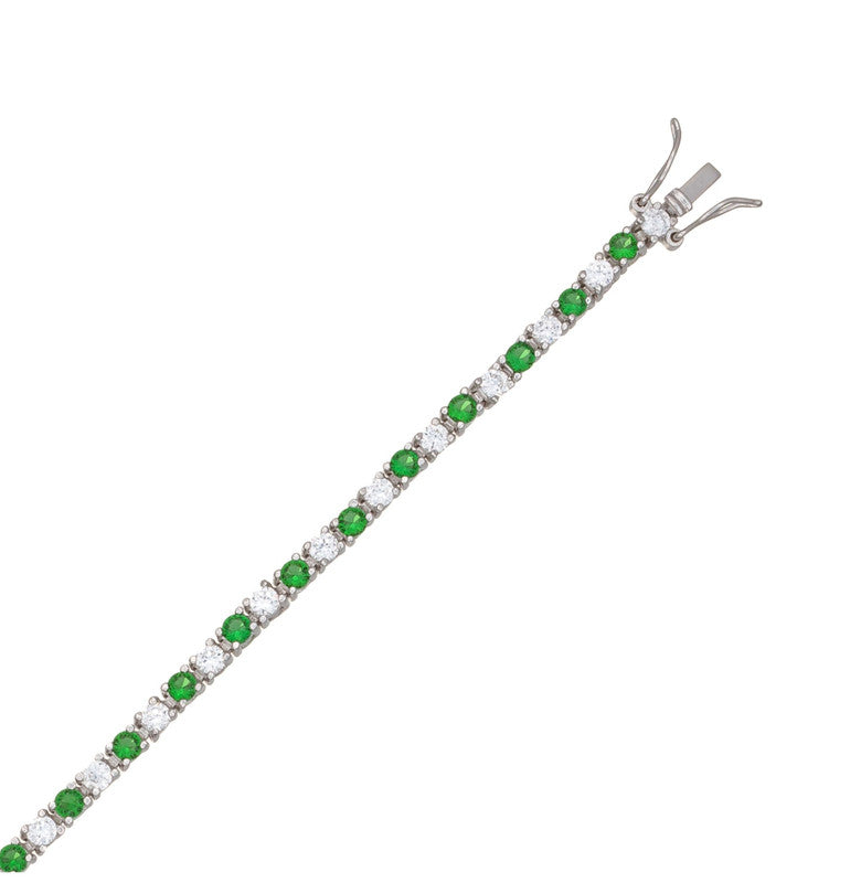 Sterling Silver White Gold Plated with Colored Cubic Zirconia Tennis Bracelet