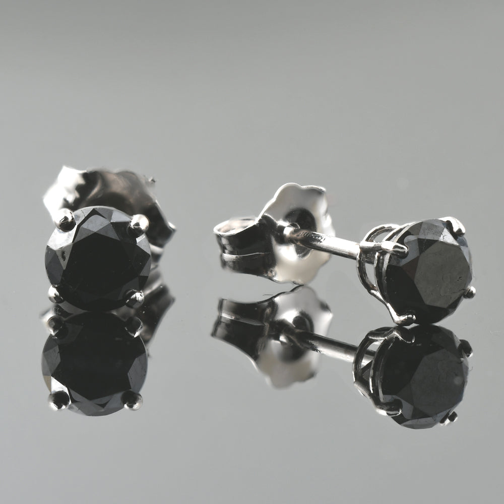 14k White Gold 1ct Round Cut Black Diamond Studs