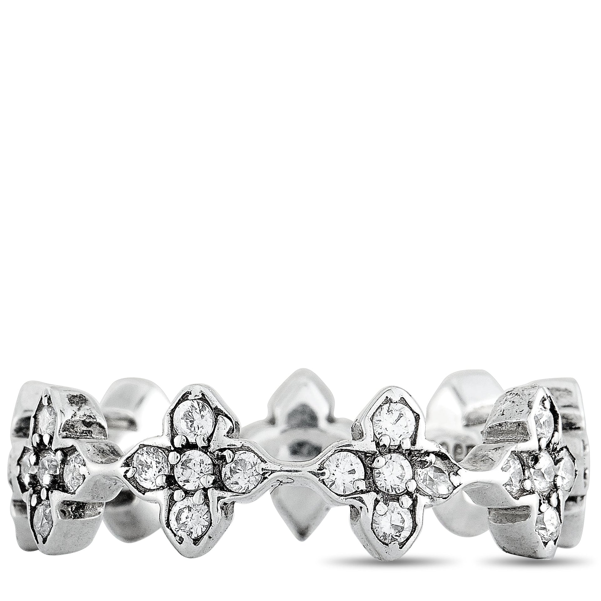 Silver and White Cubic Zirconia MB Cross Ring