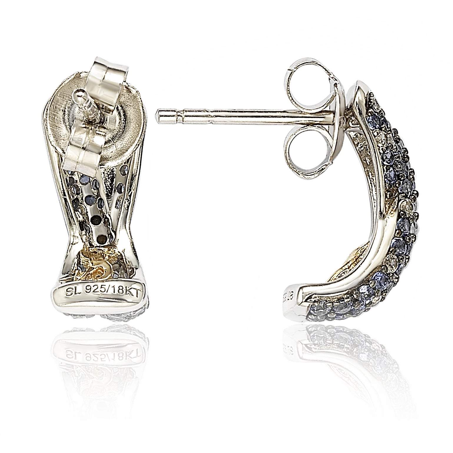 Suzy Levian Sterling Silver Sapphire Petite Crossover Pave Earrings