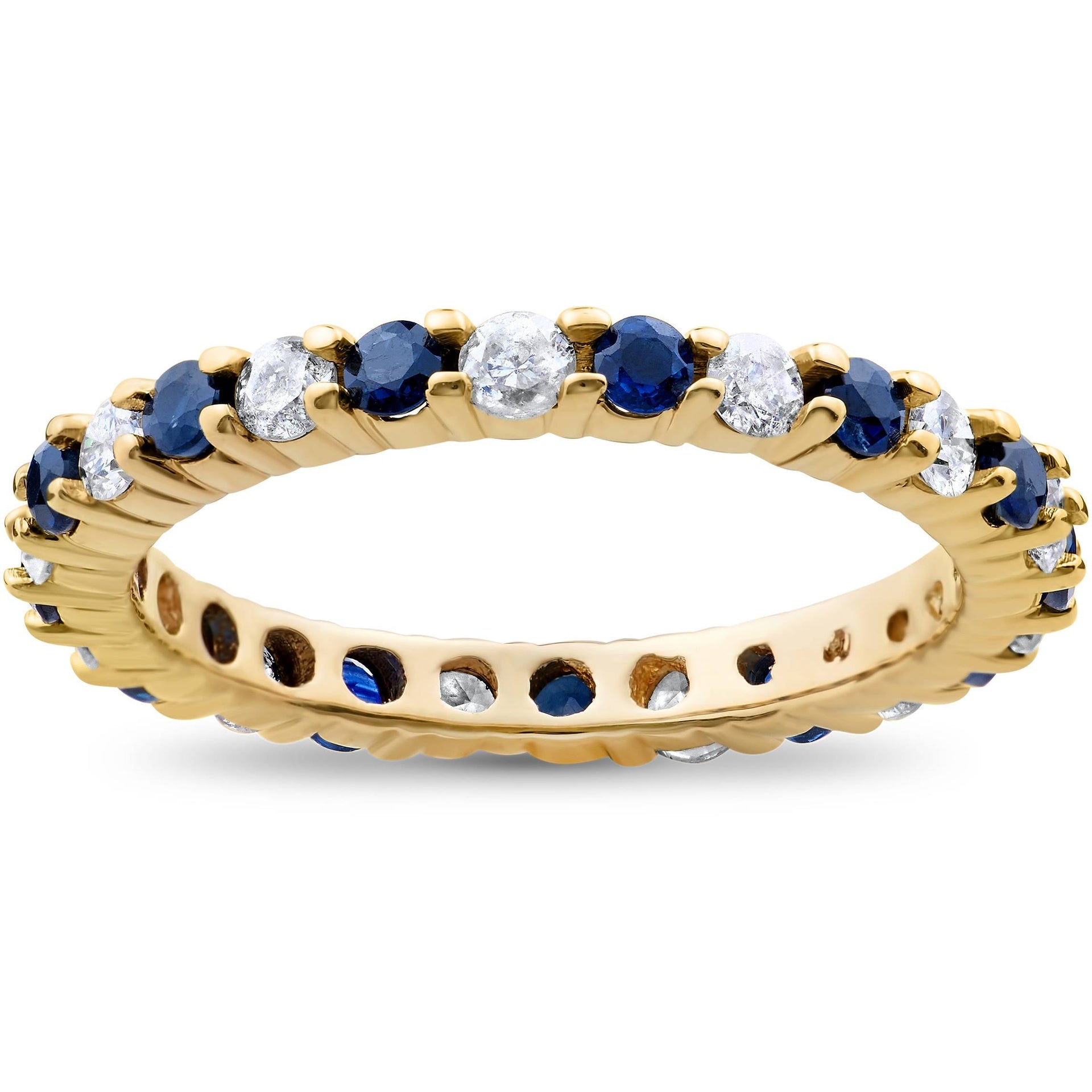 1 1/2 CT Diamond Sapphire Eternity Ring 14K Yellow Gold