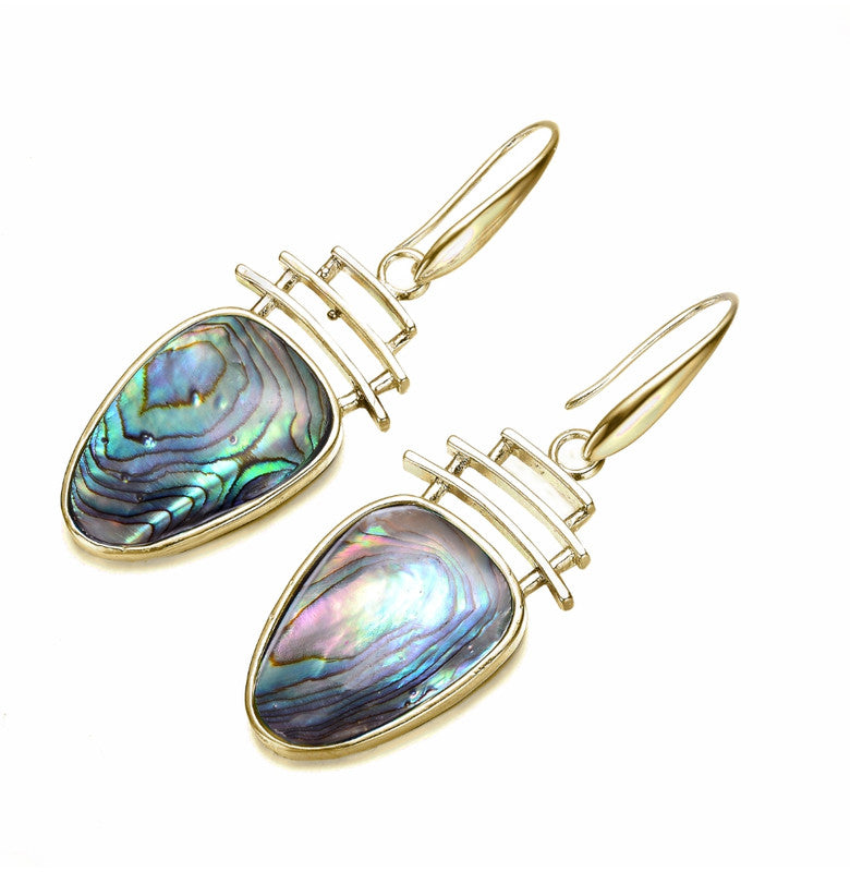 Sterling Silver 14K Gold Plated Abalone Pear Drop Hook Earrings