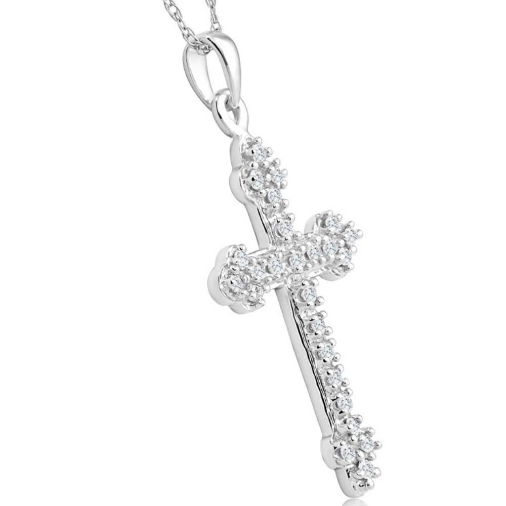 1/4ct T.W. Diamond Cross 10k White Gold Vintage Pendant 18' Chain Necklace