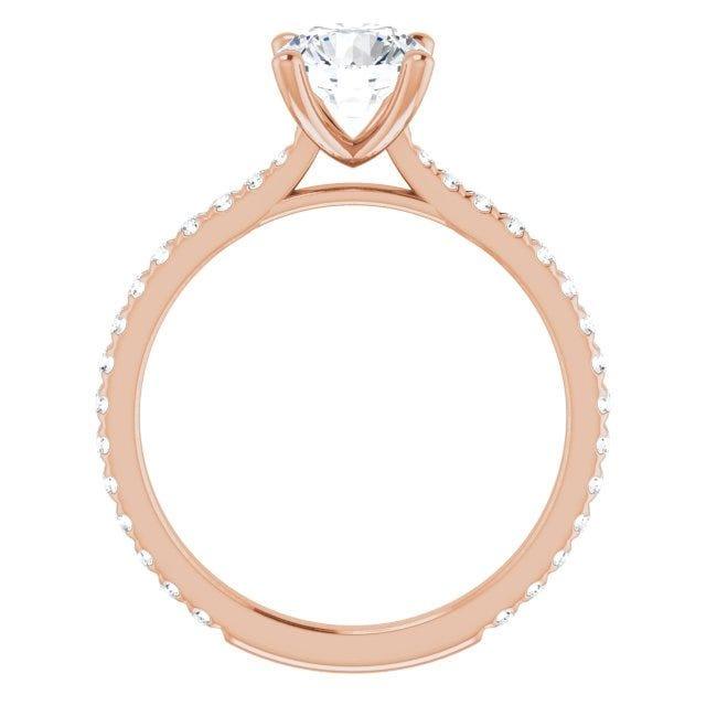 14K Rose  6.5 mm Round Forever One Lab-Grown Colorless Moissanite and 3/8 CTW Natural Diamond Engagement Ring