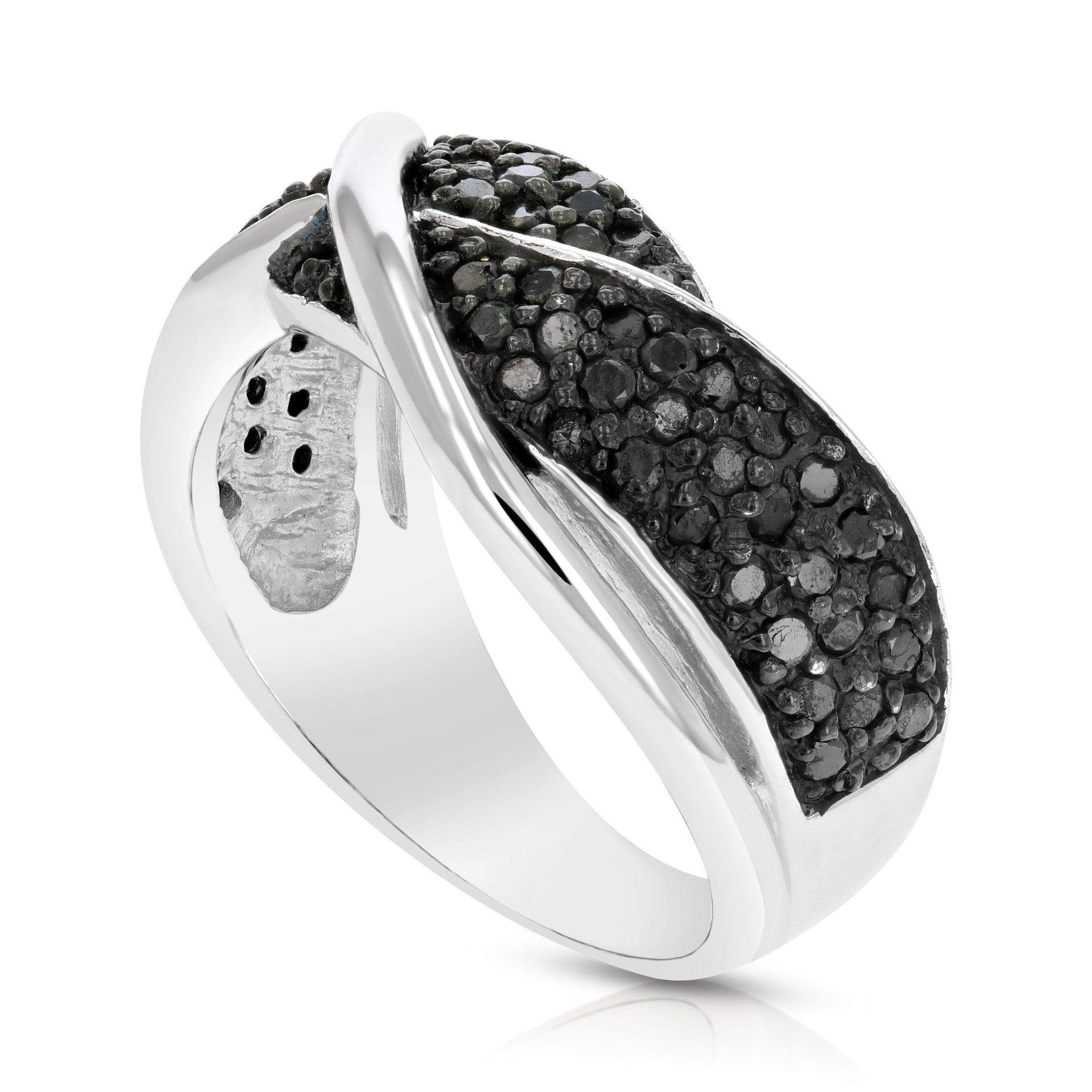 3/4 cttw Black Diamond Ring .925 Sterling Silver with Rhodium Plating