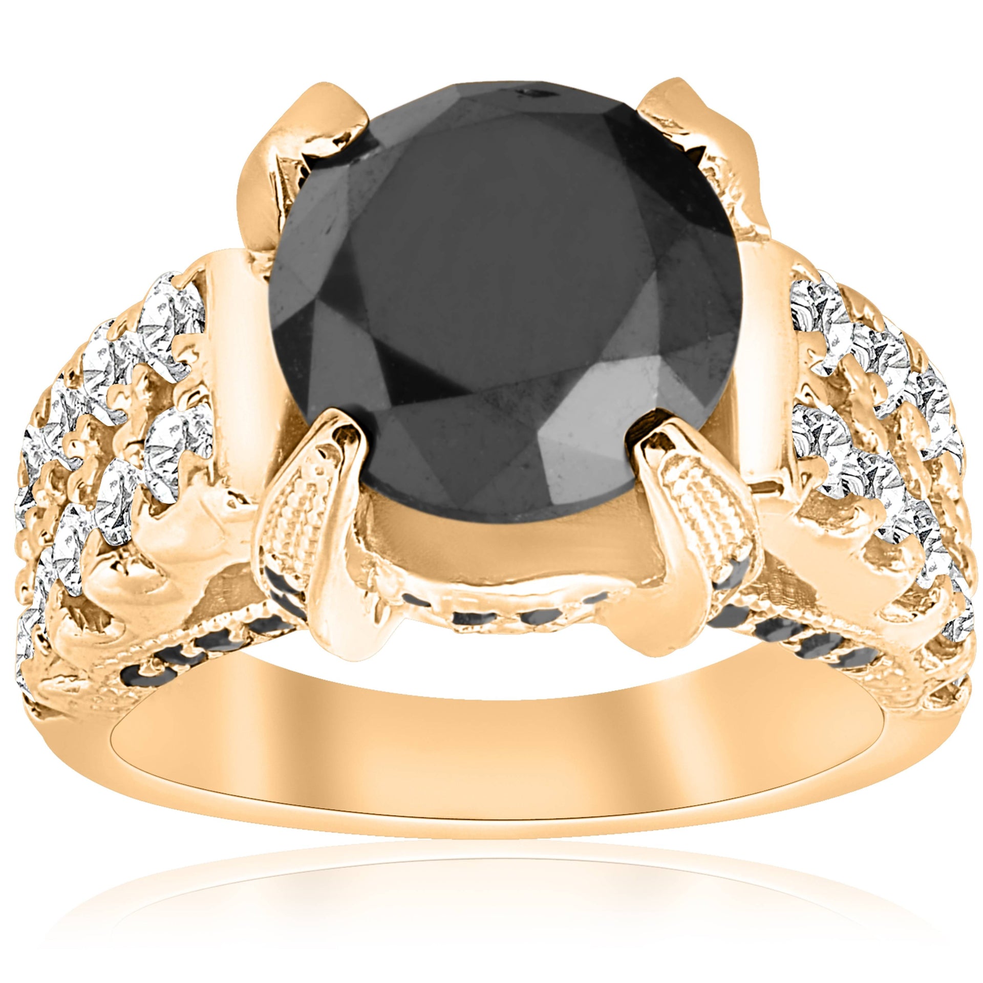 5 5/8 ct Black & White Diamond Ring 14K Yellow Gold