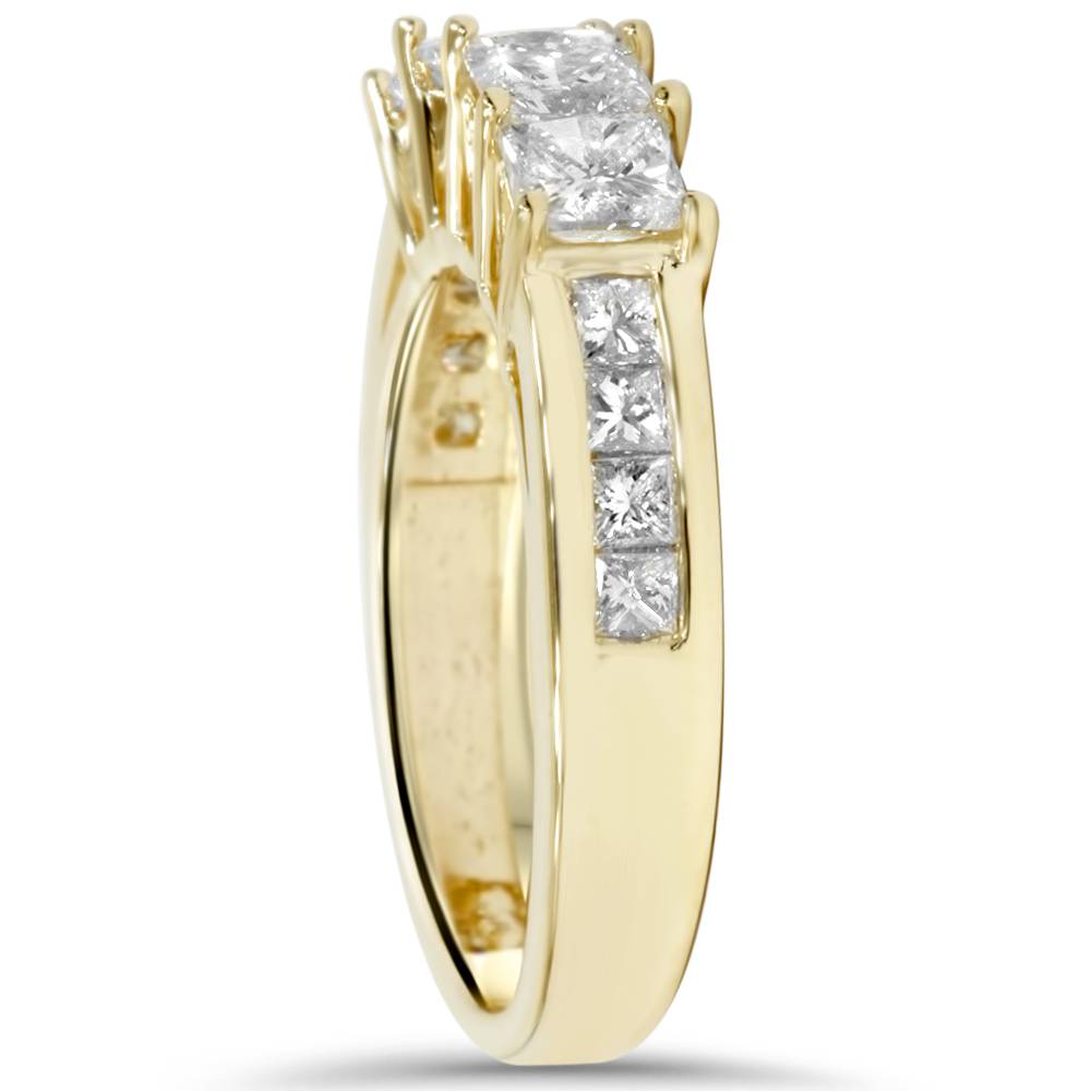 4 1/3ct Princess Cut Enhanced Diamond Engagement Guard Ring Set 14K Yellow Gold