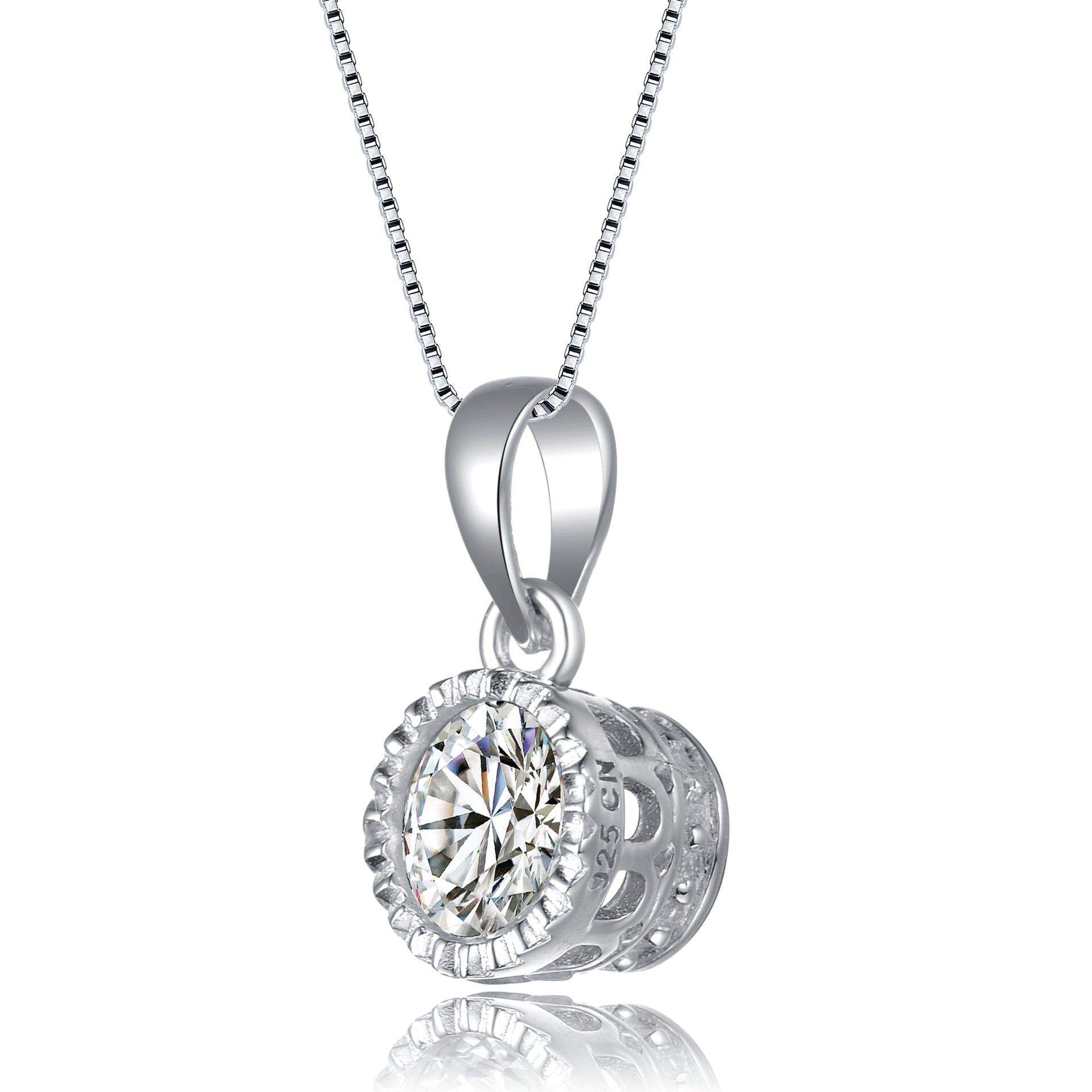 Sterling Silver Round Clear Cubic Zirconia Accent Pendant Necklace