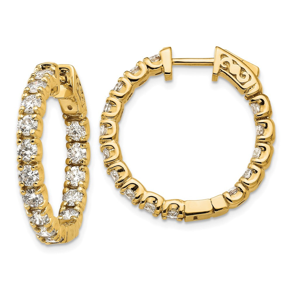 14k Gold 2 3/4 CT Lab Grown Diamond Patented Safety Clasp In And Out Hoop Earrings VS Clarity D-E Color