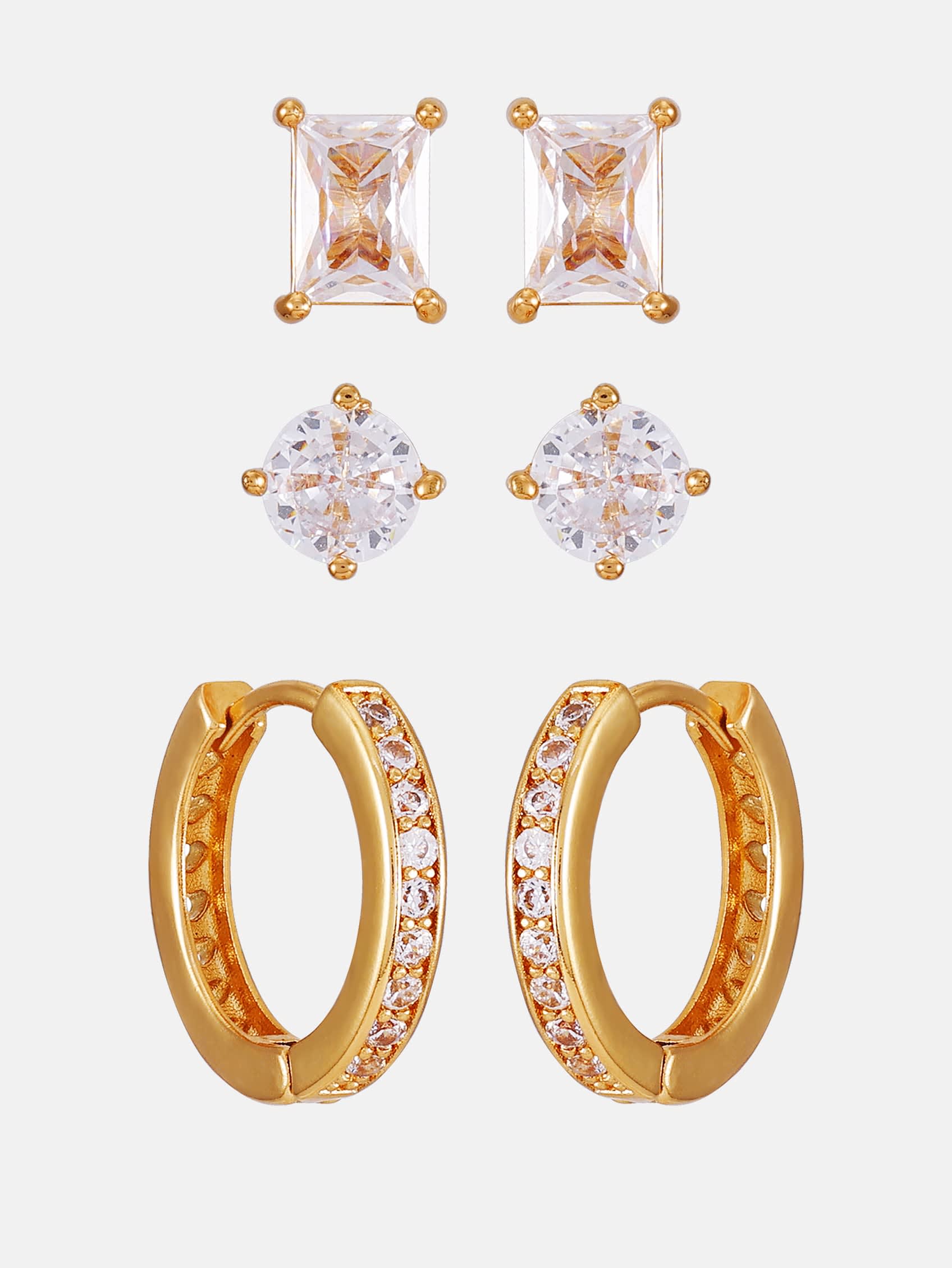 Gold-tone Stud & Huggie Earrings Box Set - 3 Pairs