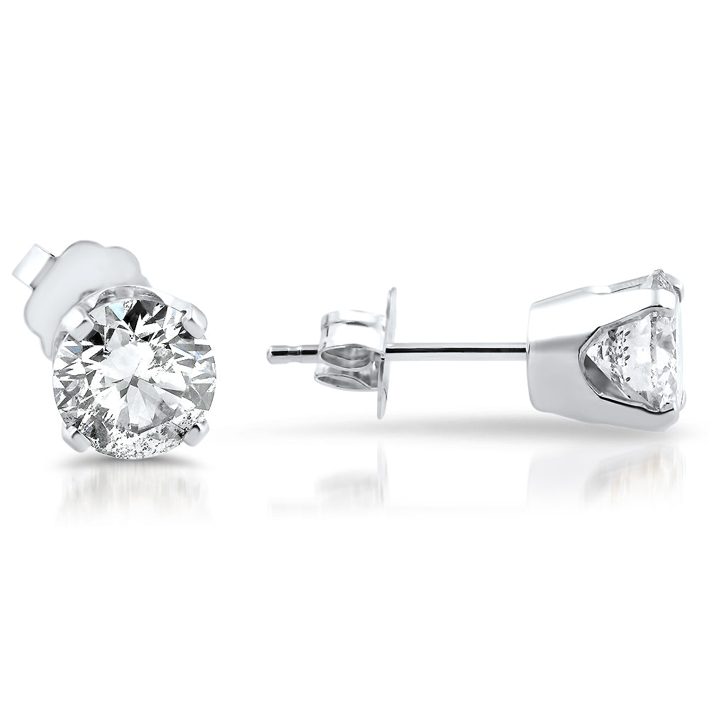 3/4Ct Round Diamond Studs Brilliant Cut Earrings 14K White Gold Enhanced