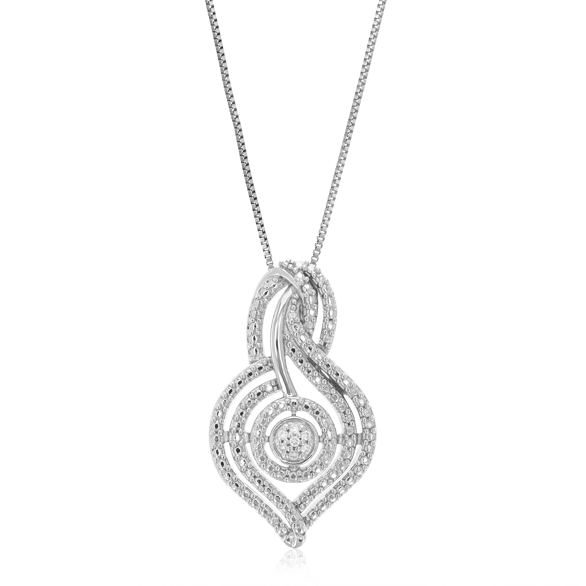 1/20 cttw Round Cut 7 Stones Cluster Lab Grown Diamond Pendant Necklace .925 Sterling Silver 2/3 Inch With 18 Inch Chain