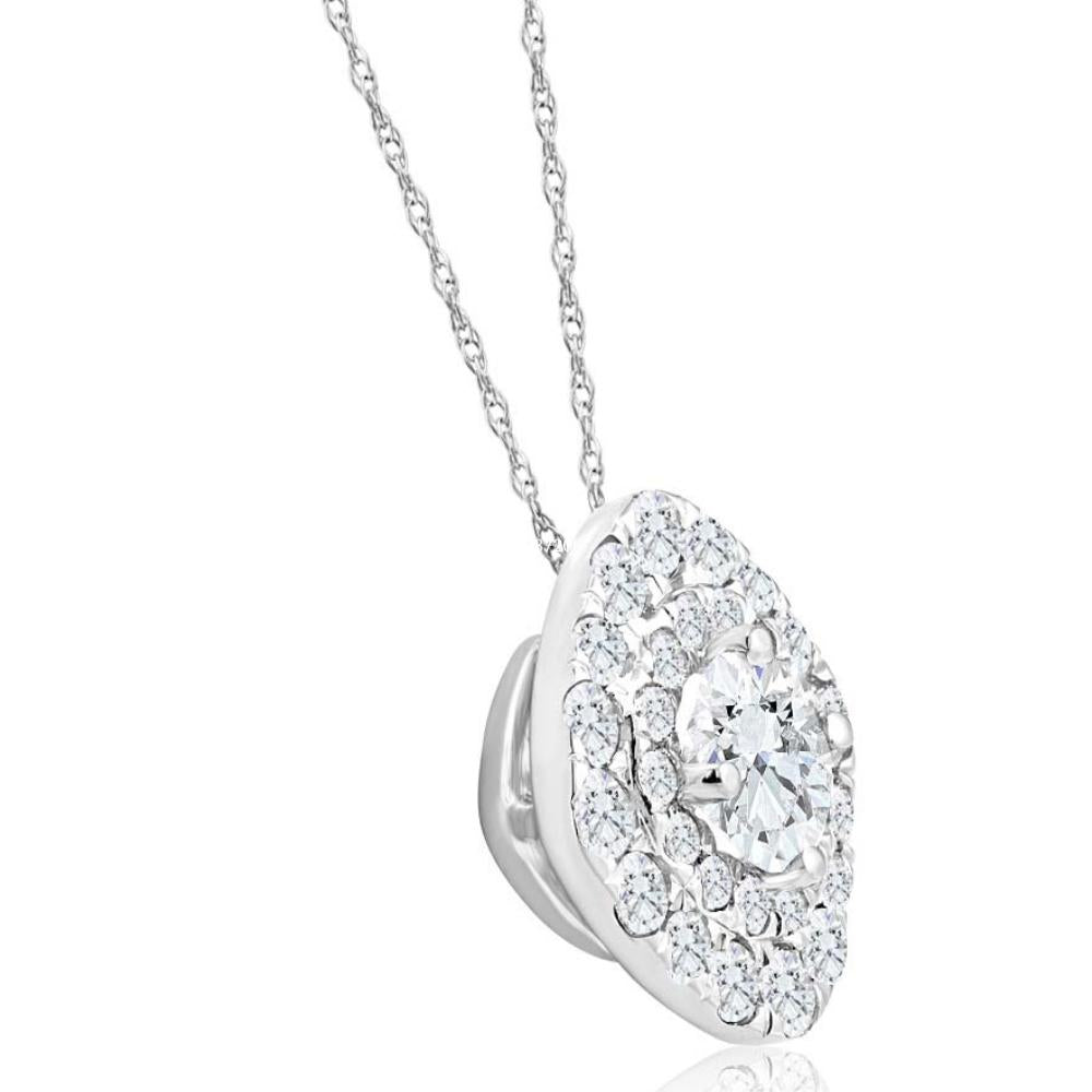 2 1/4Ct TW Diamond (1ct center) Cushion Halo Pendant White Gold Necklace