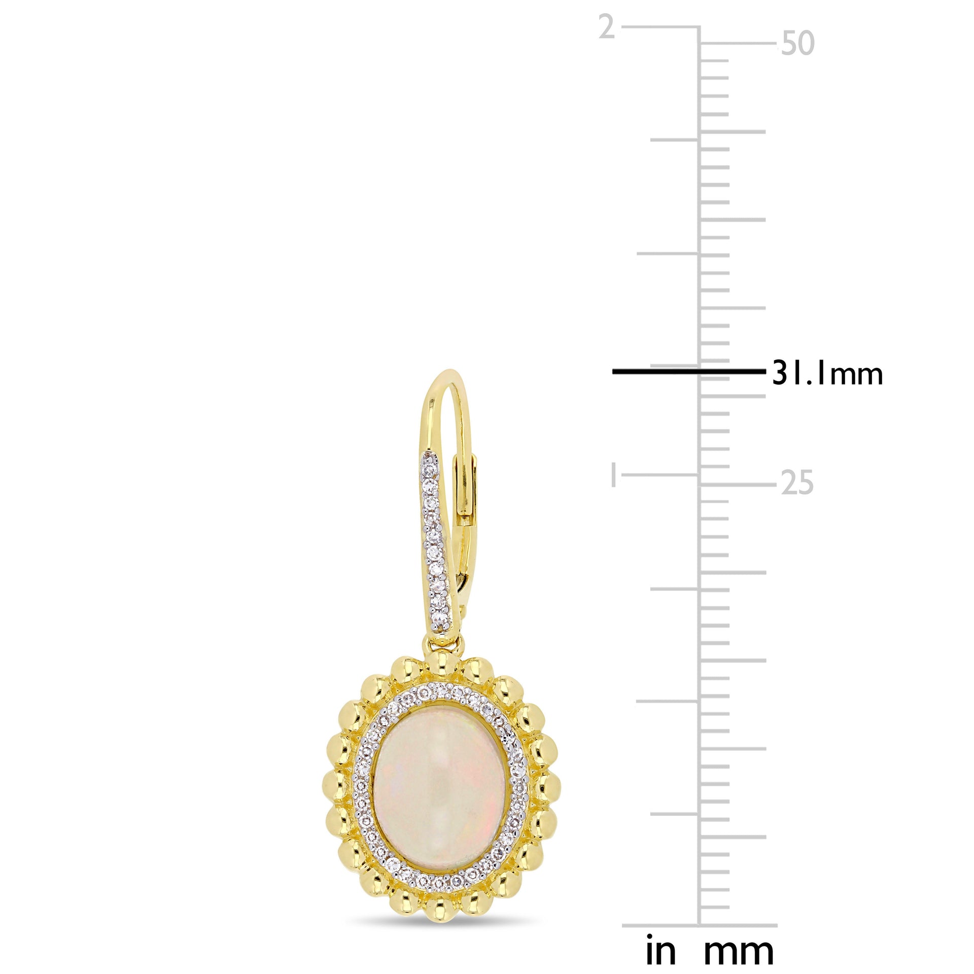 4 CT TGW Oval-Cut Ethiopian Opal and 1/4 CT TW Diamond Leverback Earrings in 14K Yellow Gold