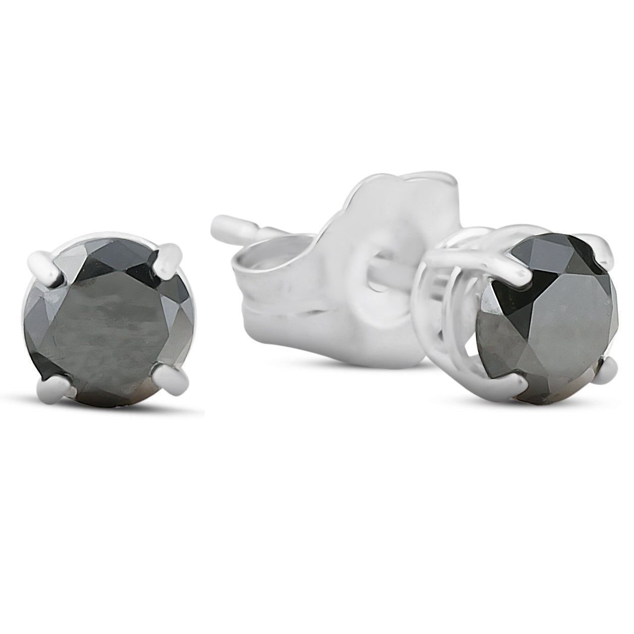 1 1/2 CT Black Diamond White Gold Earrings 14K White