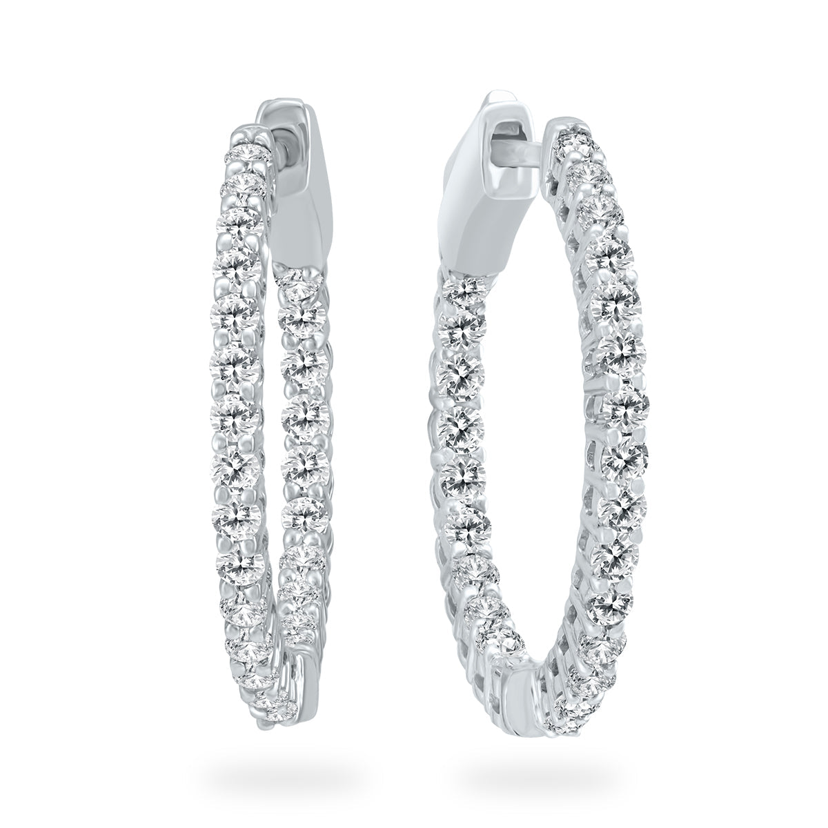 Ags Certified 1 Carat TW Round Diamond Hoop Earrings With Push Down Button Locks In 14K White Gold