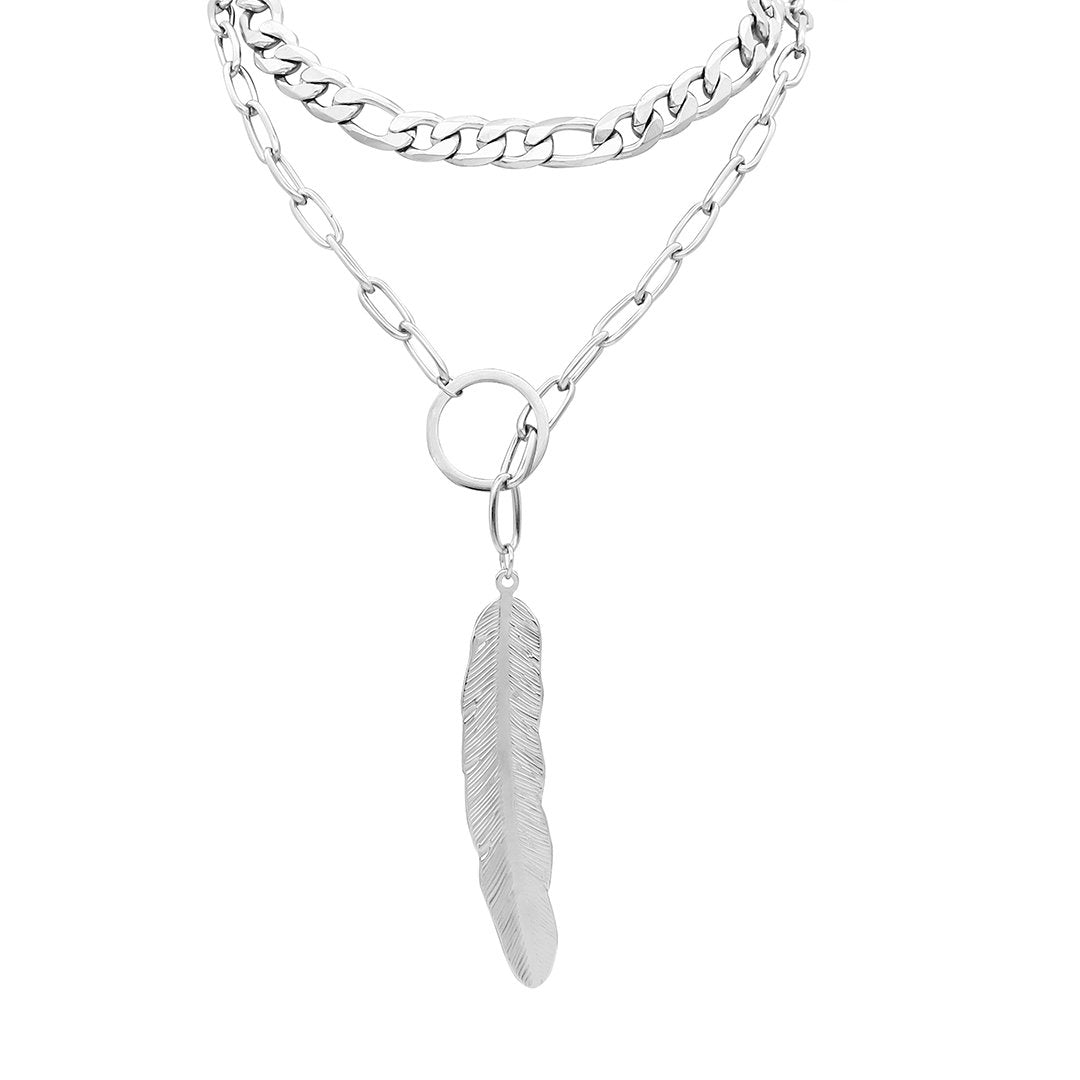 Adornia Mixed Chain Leaf Y Necklace silver