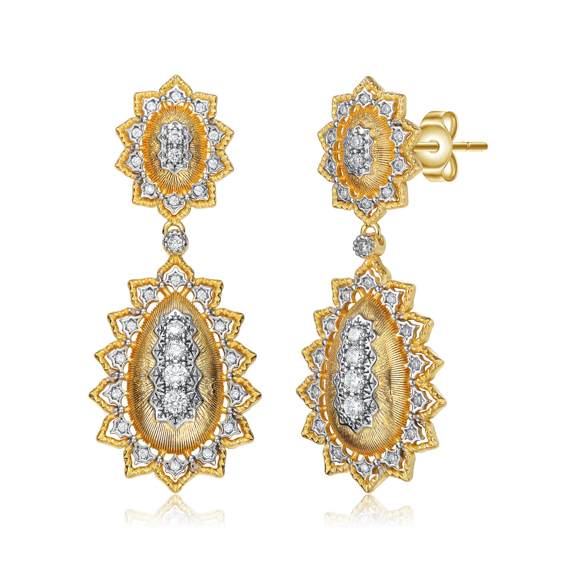 Rhodium And 14k Gold Plated Cubic Zirconia Drop Earrings