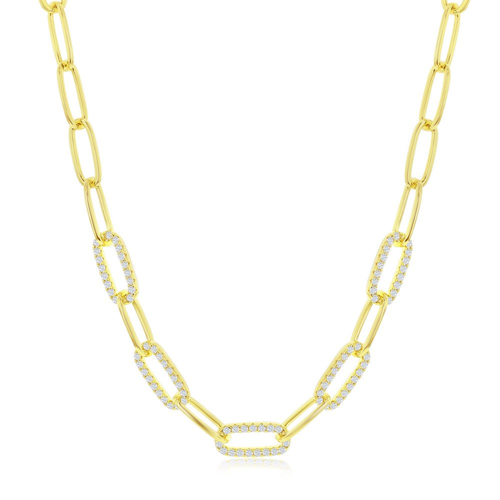 Sterling Silver or Gold Plated Over Sterling Silver 5mm CZ Paperclip Necklace