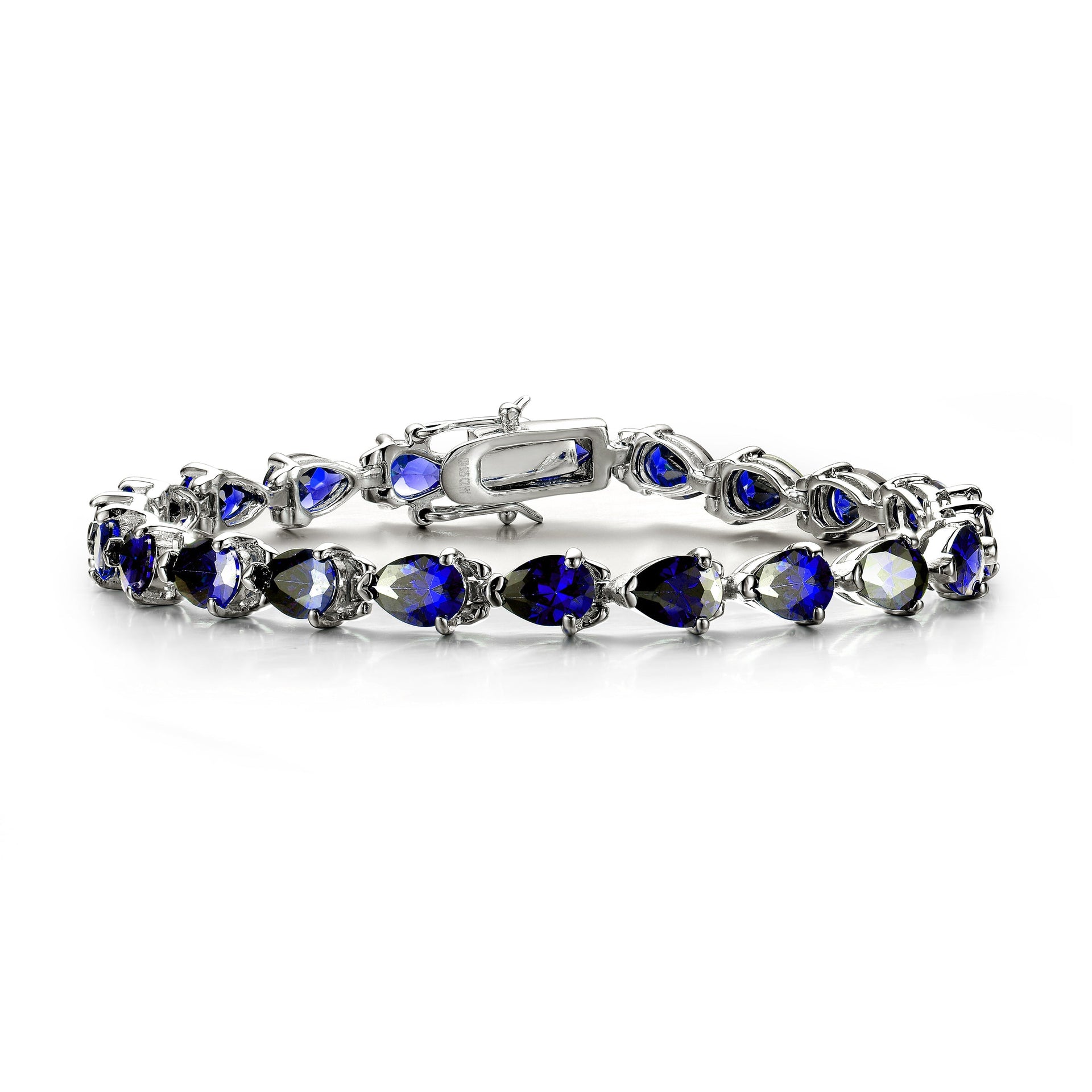 Sterling Silver Sapphire Cubic Zirconia Tennis Bracelet