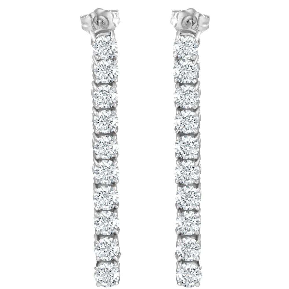 4Ct TW Real Diamond Dangle Earrings Women's Studs 14K White Gold 1 1/2' Tall