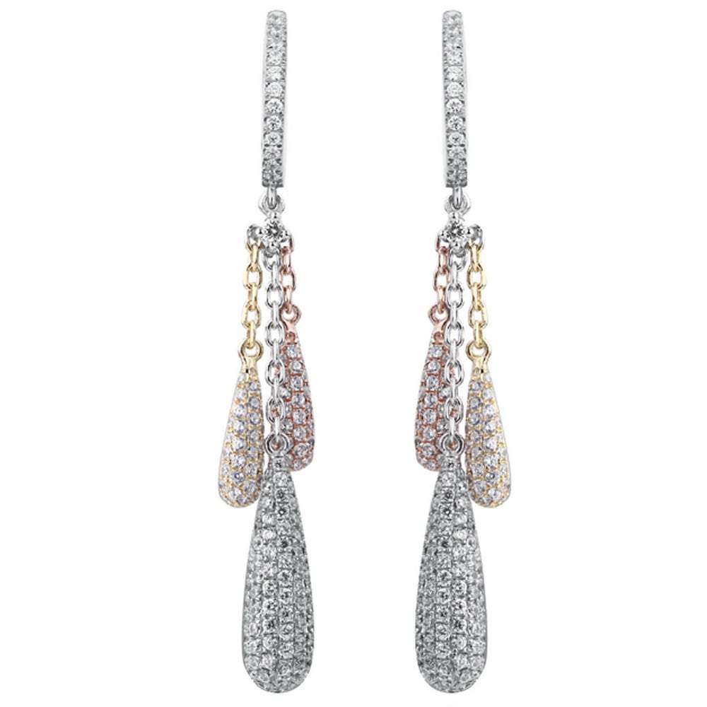 Suzy Levian Pave Cubic Zirconia Tri Tone Sterling Silver Dangle Earrings