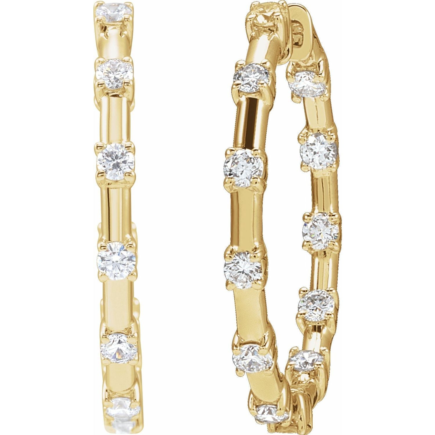 14K Gold 1ct Lab-grown Diamond Inside-outside Hoop Earrings Clarity SI Color G-H
