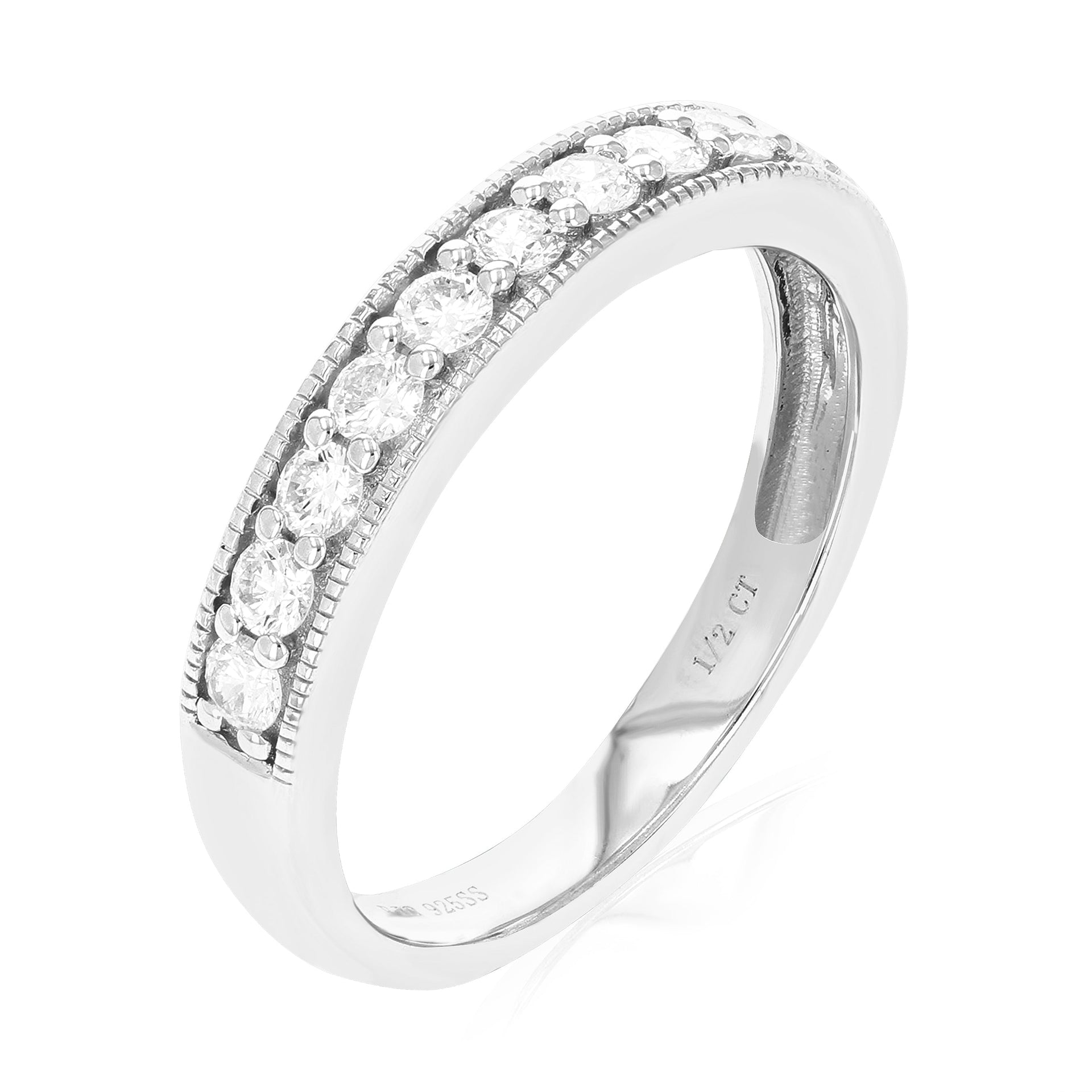 1/2 cttw 22 Stones Round Cut Lab Grown Diamond Wedding Band .925 Sterling Silver Prong Set