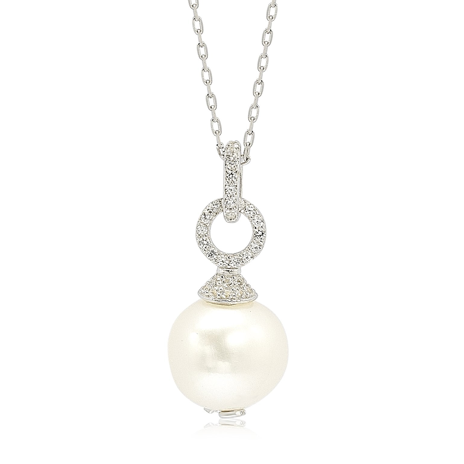 Suzy Levian Sterling Silver Pearl & White Sapphire Dangle Pendant