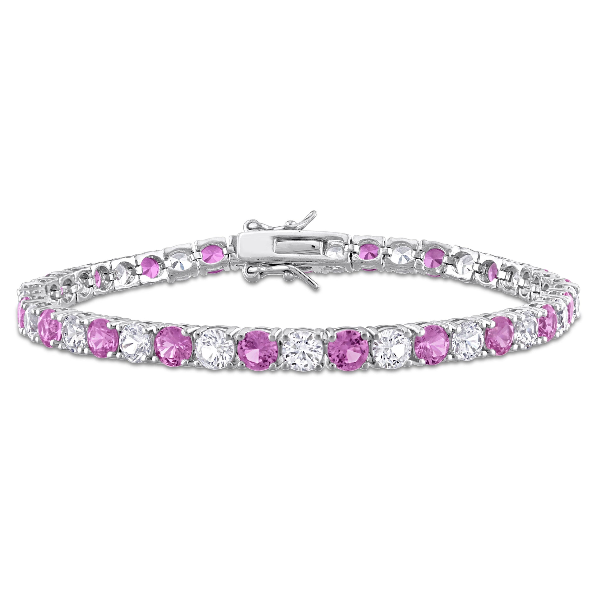 14 1/4 ct TW Created Pink and White Sapphire Bracelet in Sterling Silver-7.25 in