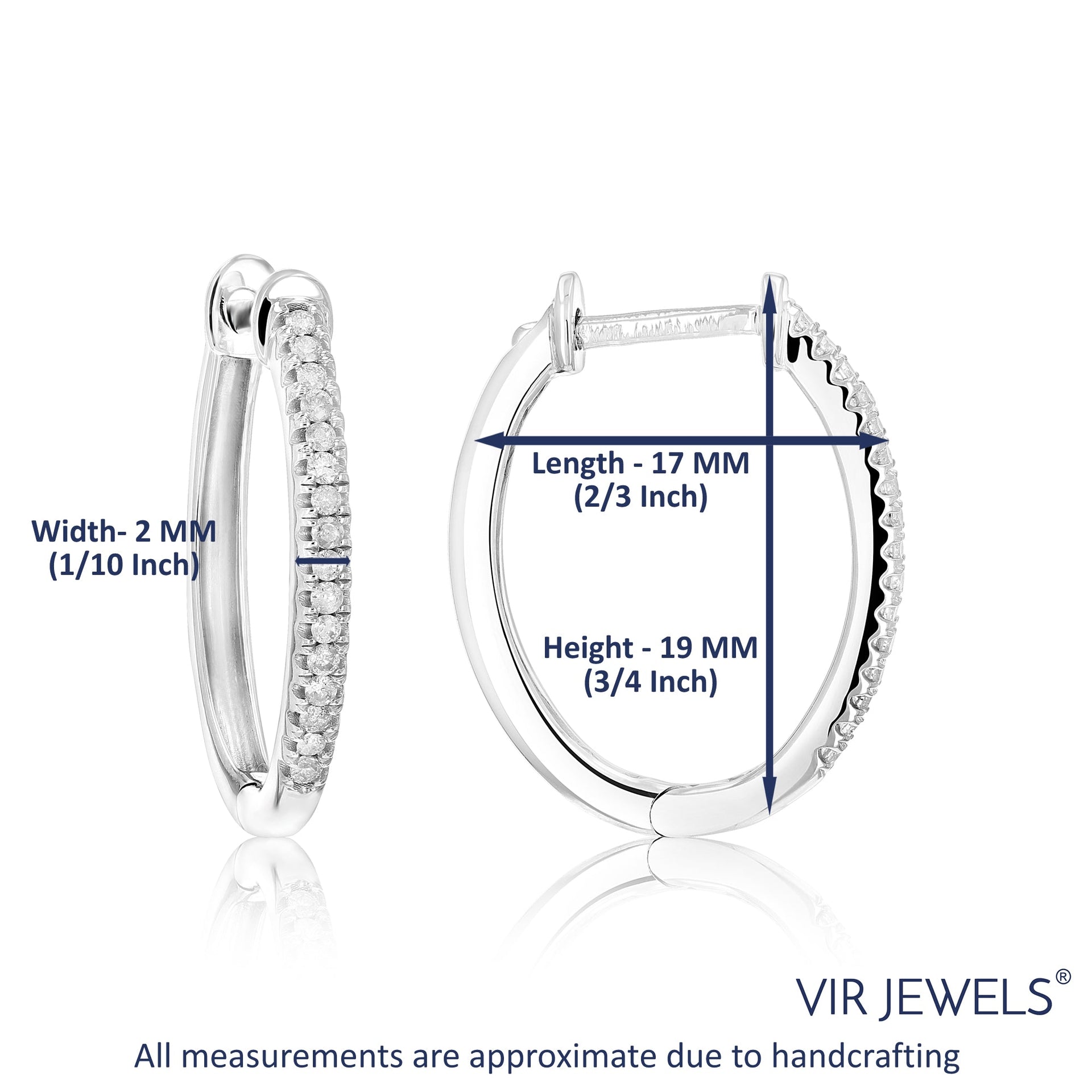 1/4 cttw Diamond Hoop Earrings .925 Sterling Silver 30 Stones Prong Set 3/4 Inch