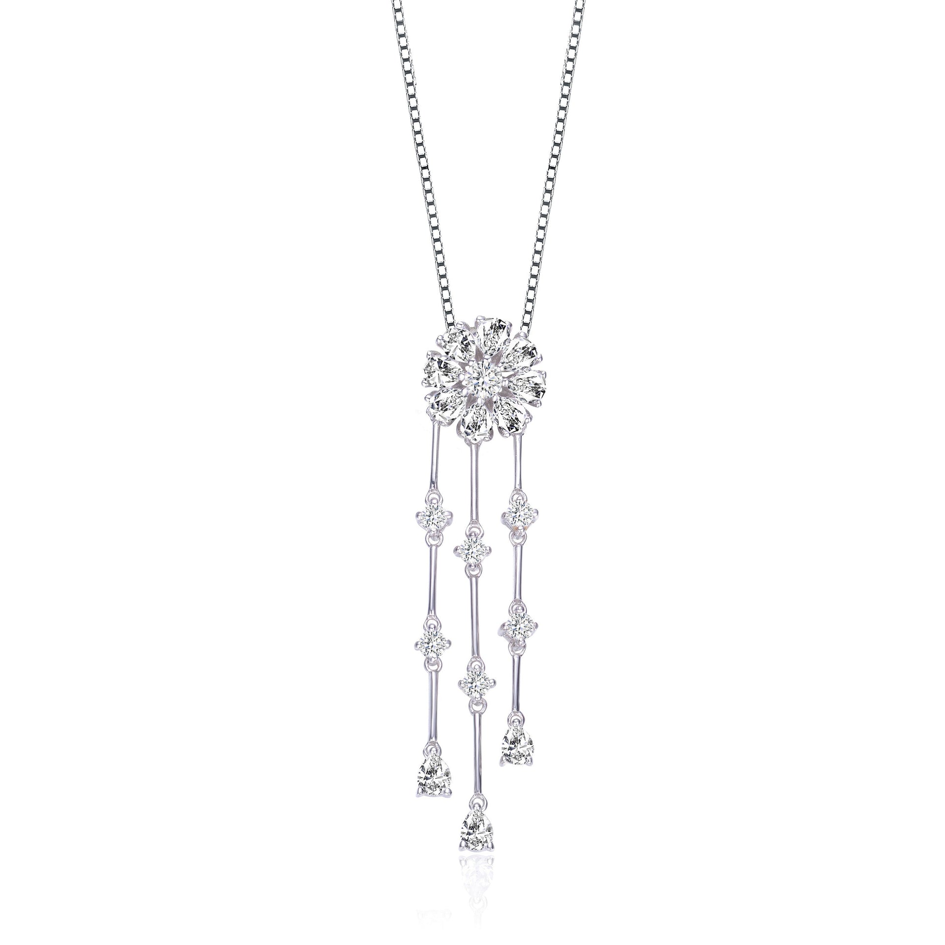 Sterling Silver Cubic Zirconia And White Cubic Zirconia Dangling Pendant Necklace