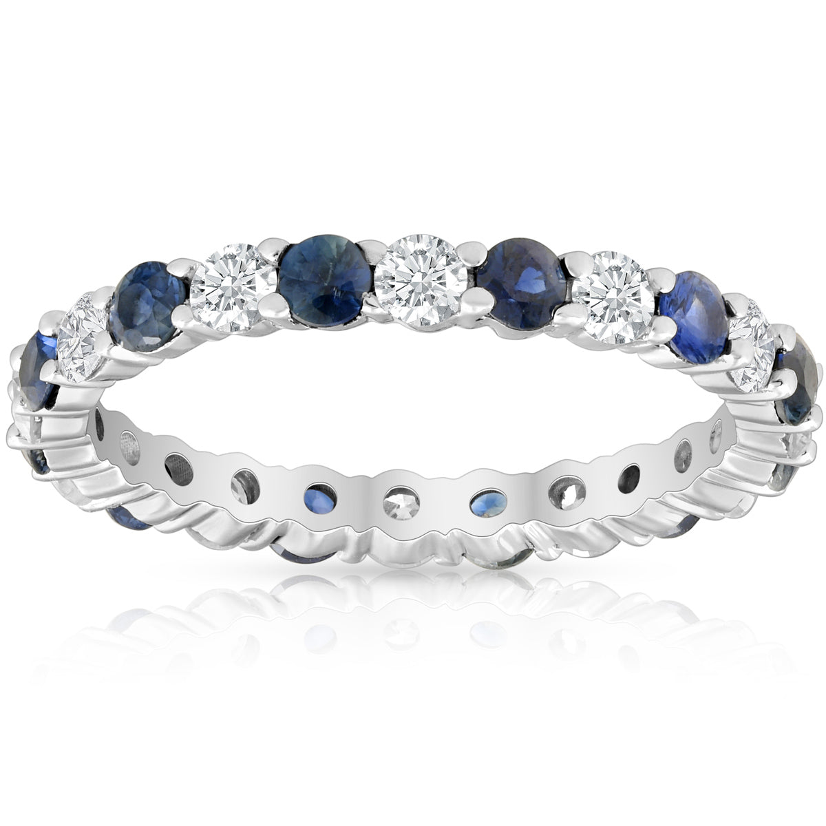 1 1/2 CT Sapphire & Diamond Eternity Wedding Ring 14K White Gold