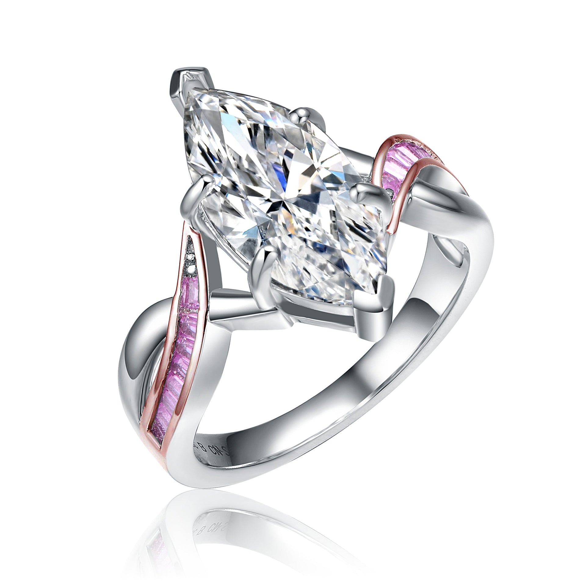 Sterling Silver Two Tone Clear and Pink Cubic Zirconia Ring