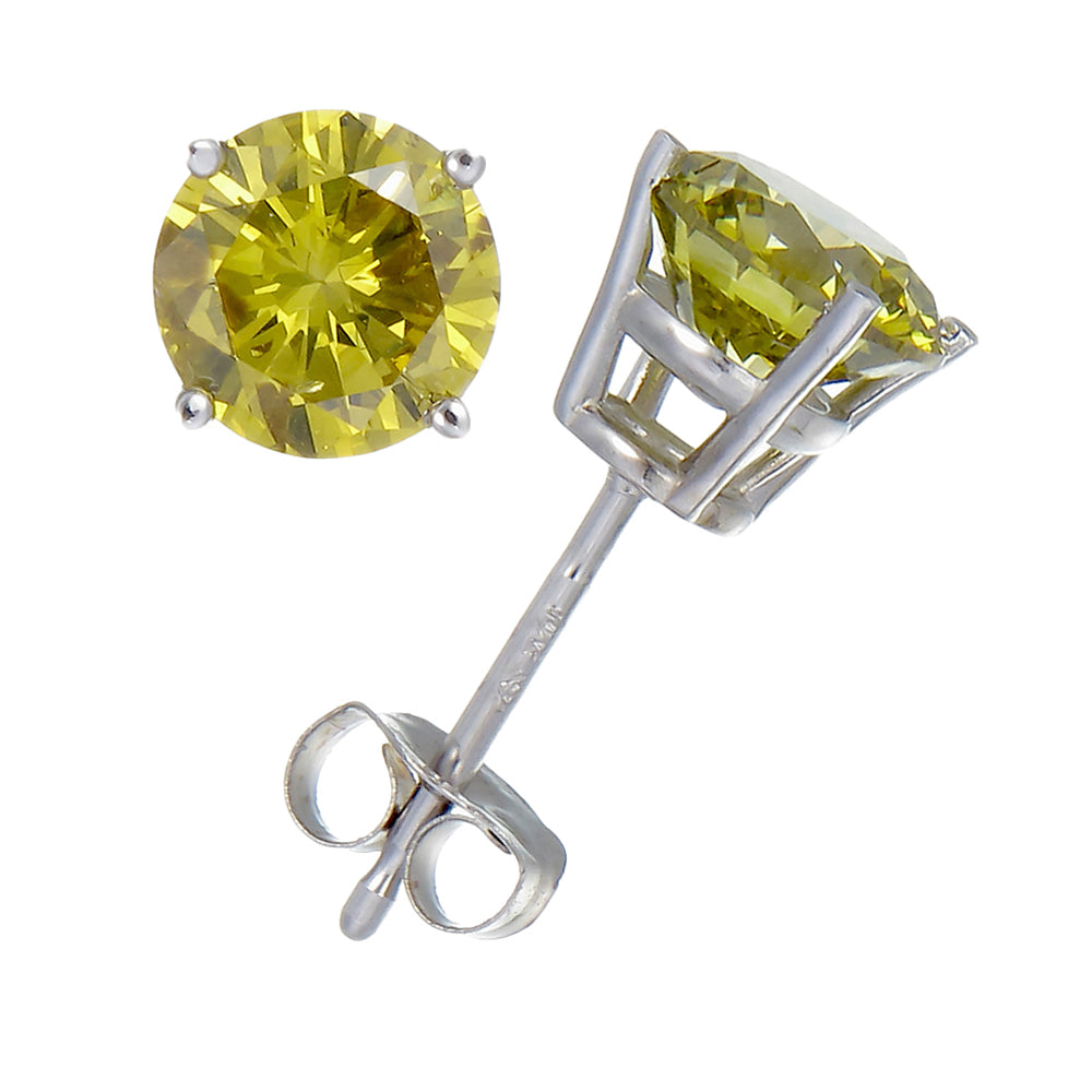3/8 cttw Yellow Diamond Stud Earrings 14k White Gold Round with Push Backs
