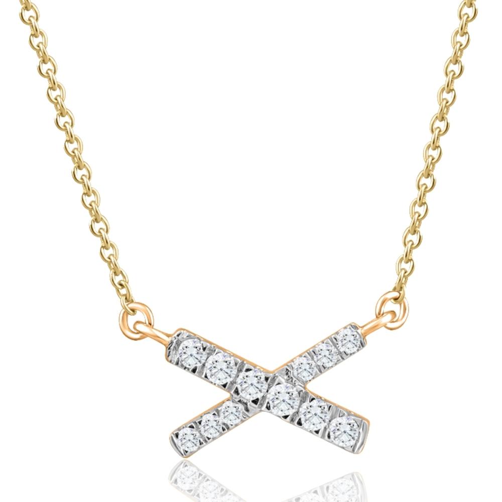 1/5Ct TW Diamond X Cross Pendant Yellow Gold Women's Necklace 18'